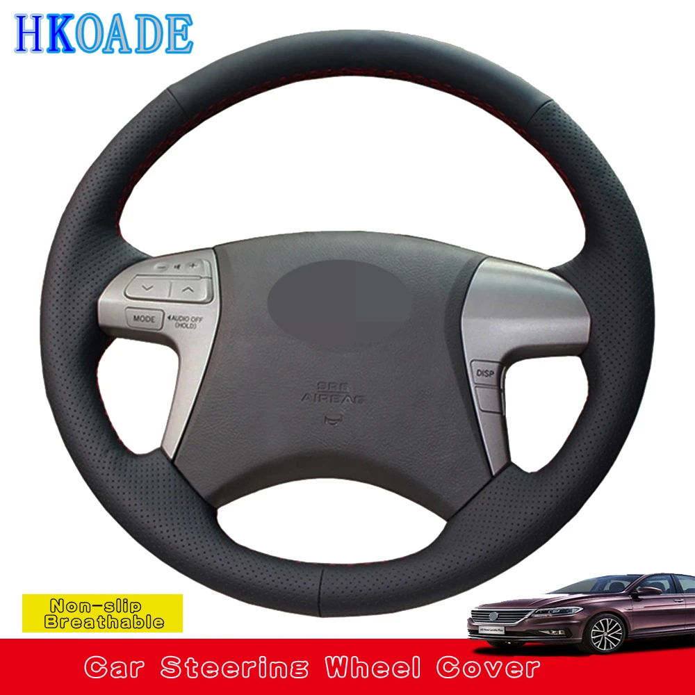 

DIY Black Artificial Leather Hand-Stitched Car Steering Wheel Cover For Toyota Highlander Toyota Camry 2007-2011