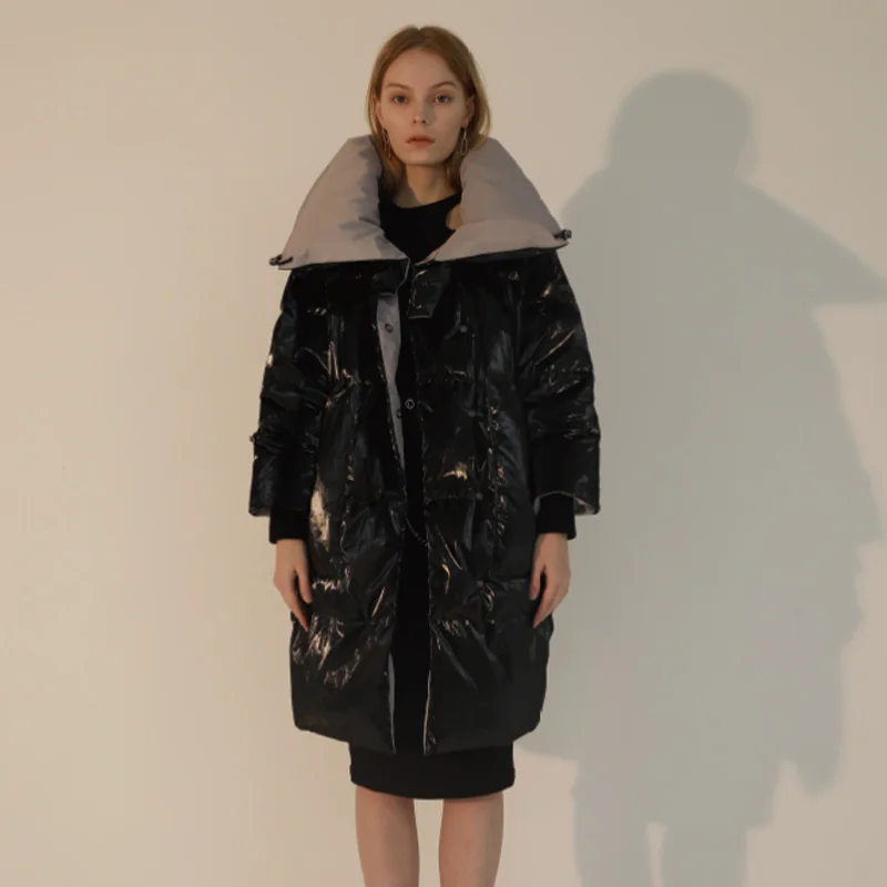 Janveny новый бренд 2020 зимний женский пуховик Длинные парки для женщин глянцевый