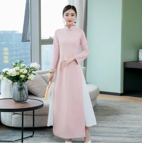 ao dai вьетнамская одежда Восточное традиционное платье с длинным рукавом aodai женское шелковое длинное платье Чонсам элегантное