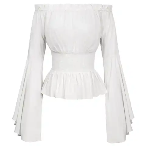 Women Blouse Solid Color Off Shoulder Long Sleeve Shirt Renaissance Medieval Chemise Pirate Gothic Retro Peasant Wench Shirt