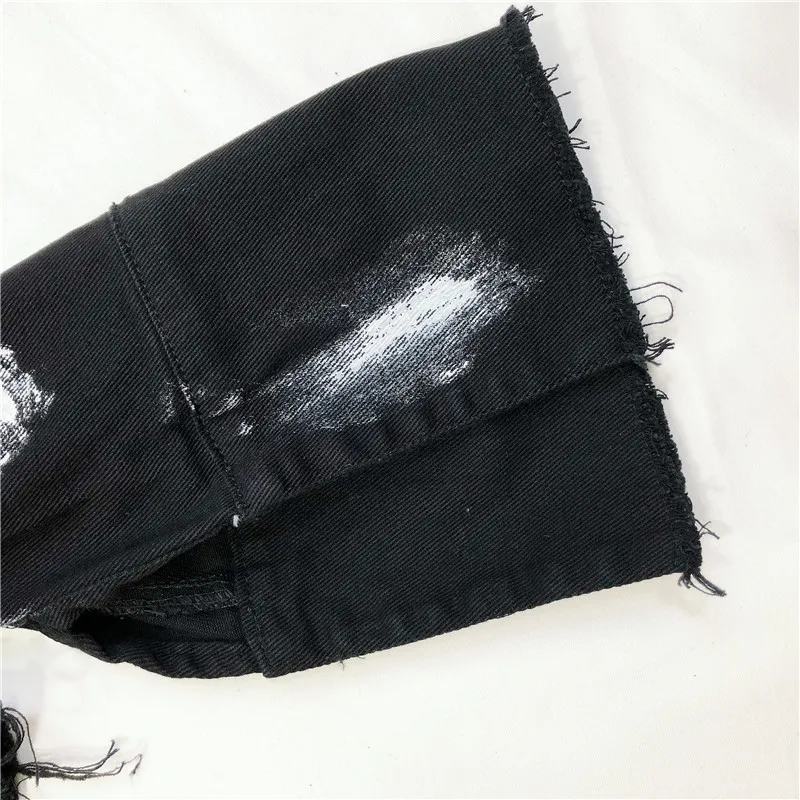 

Harajuku Punk Style Cool Personality BF Destroy Tassels Painting Denim Jacket Women Long Sleeves Short Coat Outerwear Drop Ship