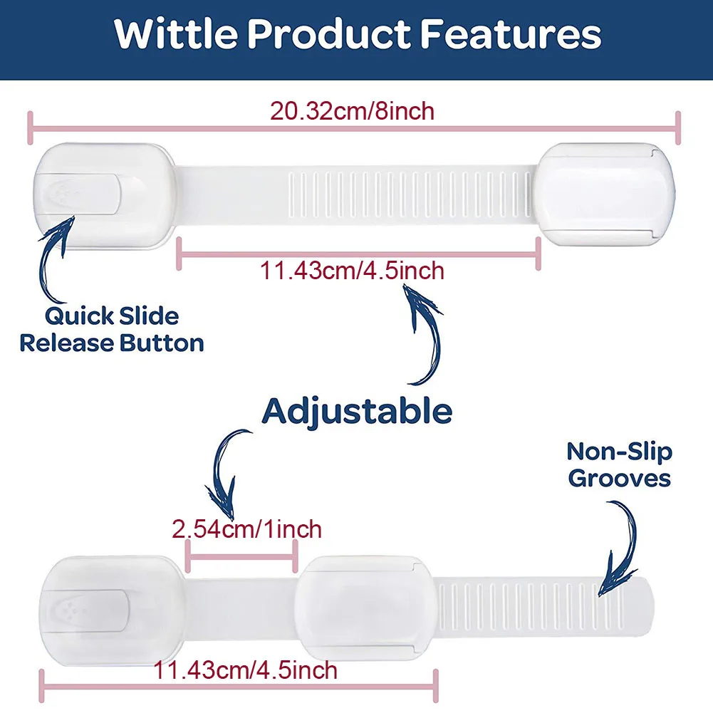 

12pcs Baby Proofing Home Adjustable Strap Non Drilling Cabinet School Latches Adhesive Children Safety Lock Kitchen Drawer Door