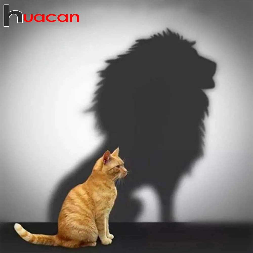

Алмазная 5D Вышивка Huacan «сделай сам», мозаика, картина из страз с котом, львом, вышивка крестиком, животное, рукоделие