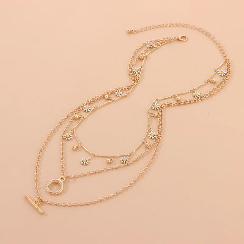 

Trending Fashion Daisy Flower Geometric Pendant Necklace for Women Vintage Multilayer Clavicle Necklace Fashion Jewelry Gift