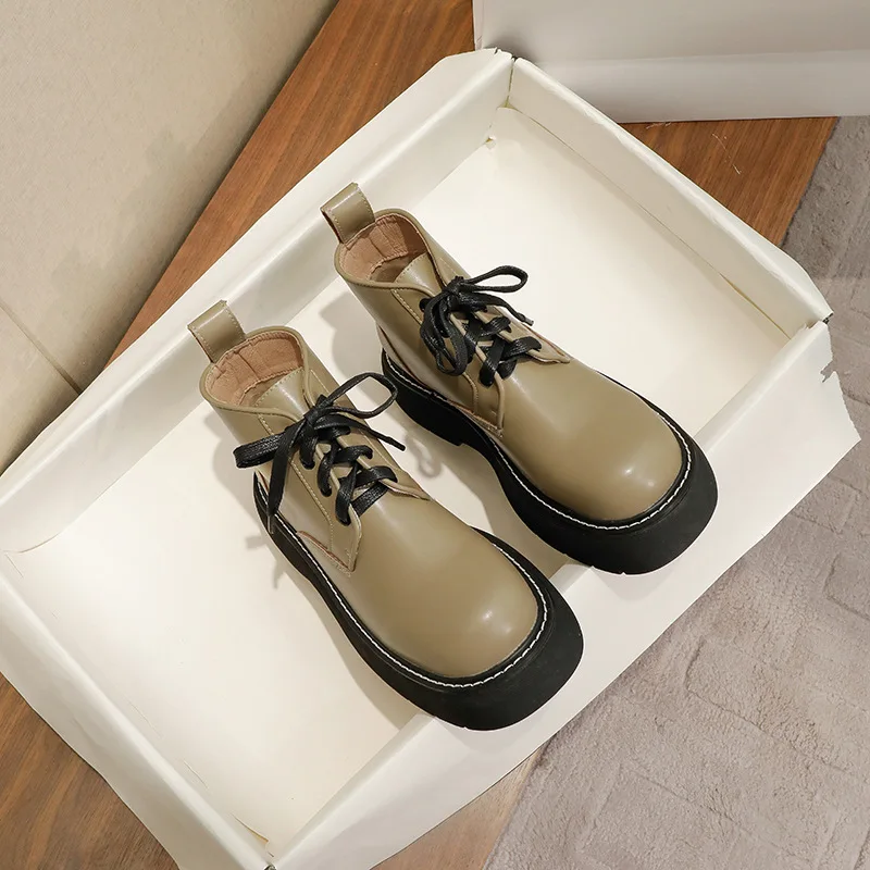 

High Quality Martin Boots Women's Autumn Winter 2021 New Thick-soled Increased Woman Shoes Round Toe Female Ankle Short Boots