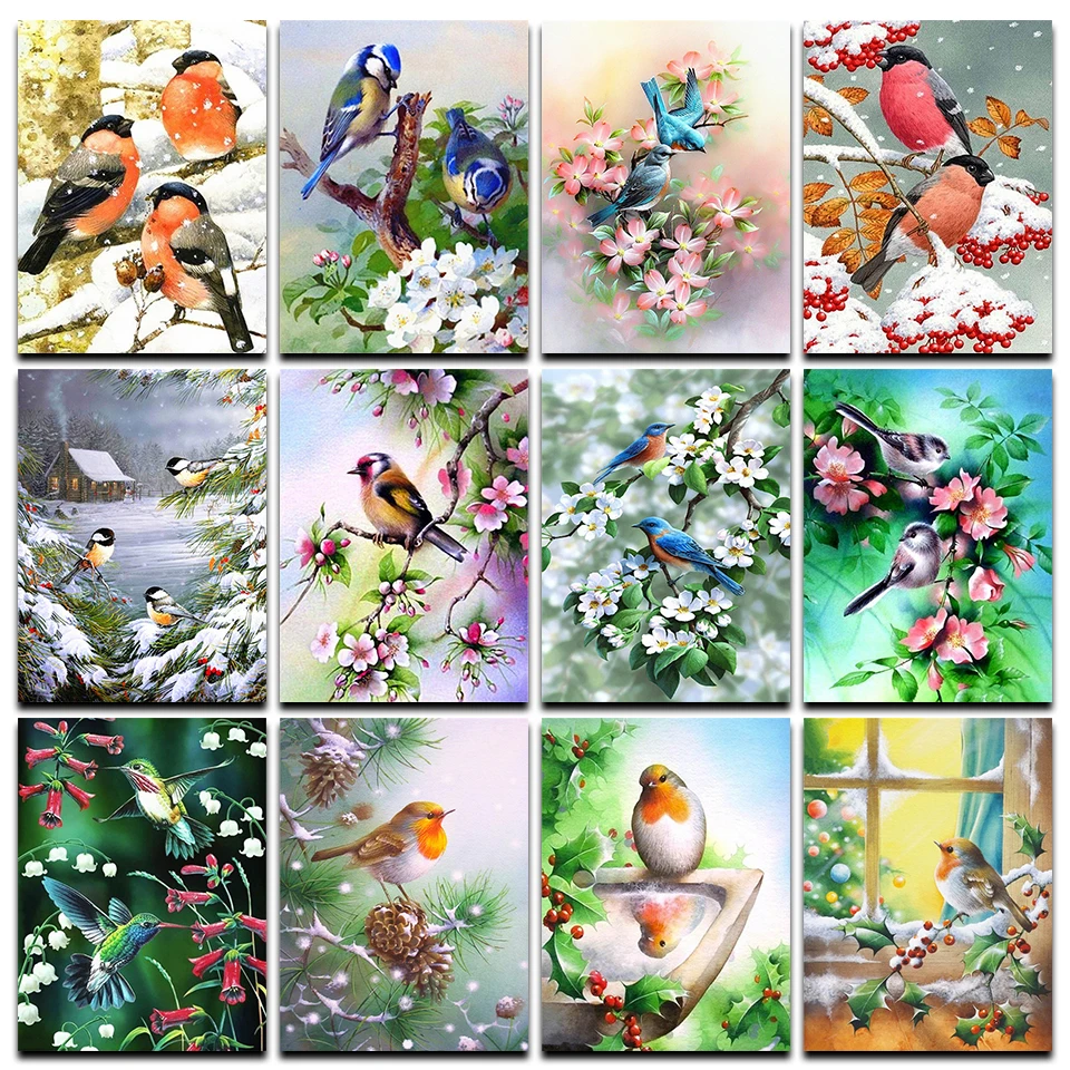 

DIY Diamond Painting Bird Winter Embroidery Animal Rhinestone Home Decoration Gift Snow Diamond Embroidery Flower Diamond Mosaic