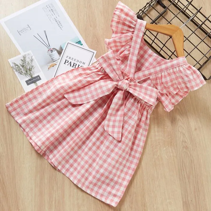 Летнее платье для маленьких девочек эксклюзивная детская одежда клетчатое с