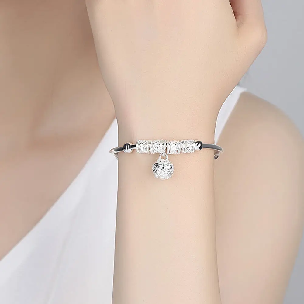 Fashion Sliver 925 Sterling Silver Charm Artificial Stone Bangle Cuff Bracelet Ball Bell Pendants Women Jewelry Gift luxury |