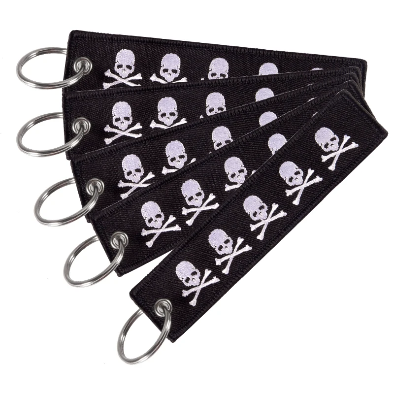 

Embroidery Mobile Phone Strap Double-sided Skull Keychain Bijoux for Motorcycles Gift Porte Clef Key Ring Chain Phone Strap