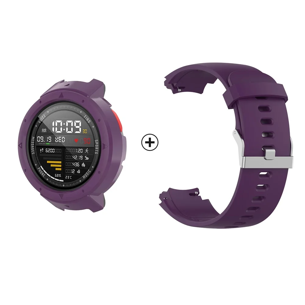 Purple package Браслет для Amazfit Verge умные часы с ремнем для Xiaomi Amazfit Verge 3 чехол силиконовый ремешок для часов+ средство защиты ПК Рамка - Цвет: Purple package
