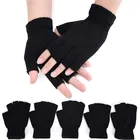 Модные мужские черные вязаные эластичные теплые перчатки без пальцев на зиму
