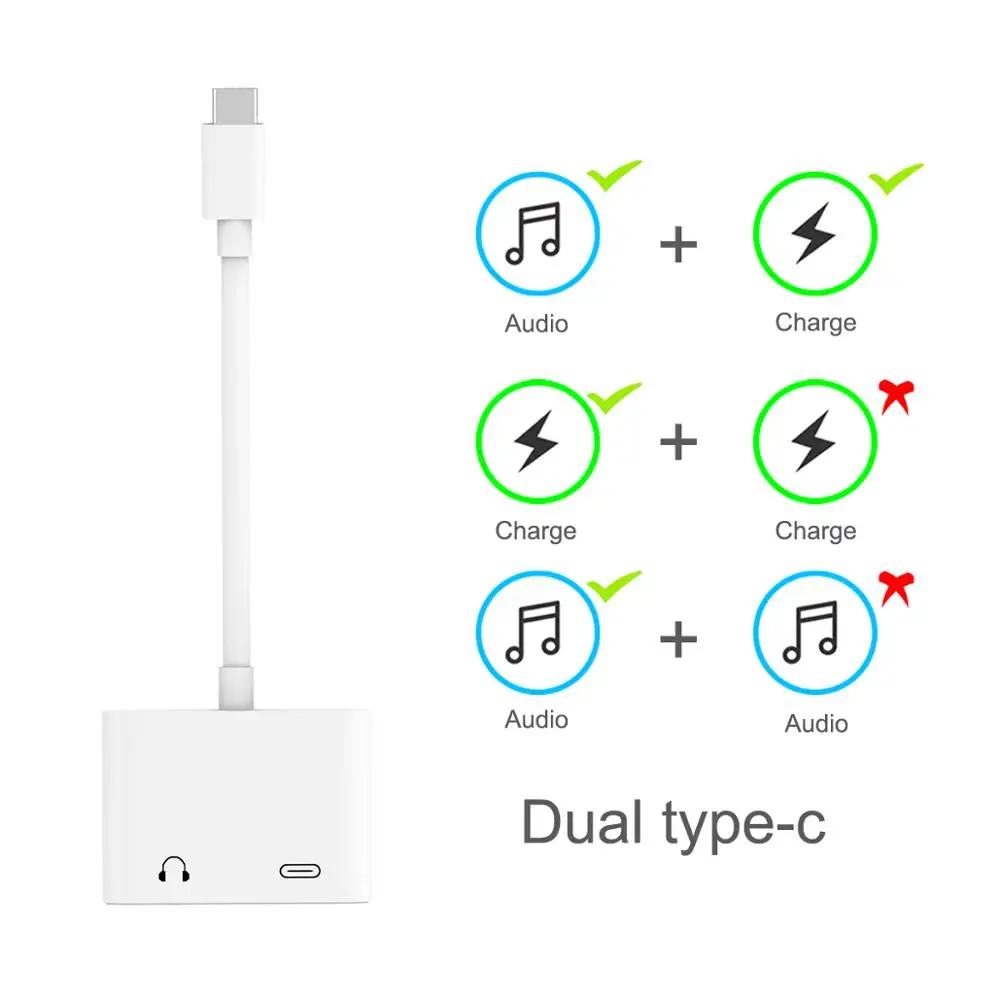 2 в 1 USB C к двойному тип c цифровой аудио сплиттер адаптер музыкальный Разъем для