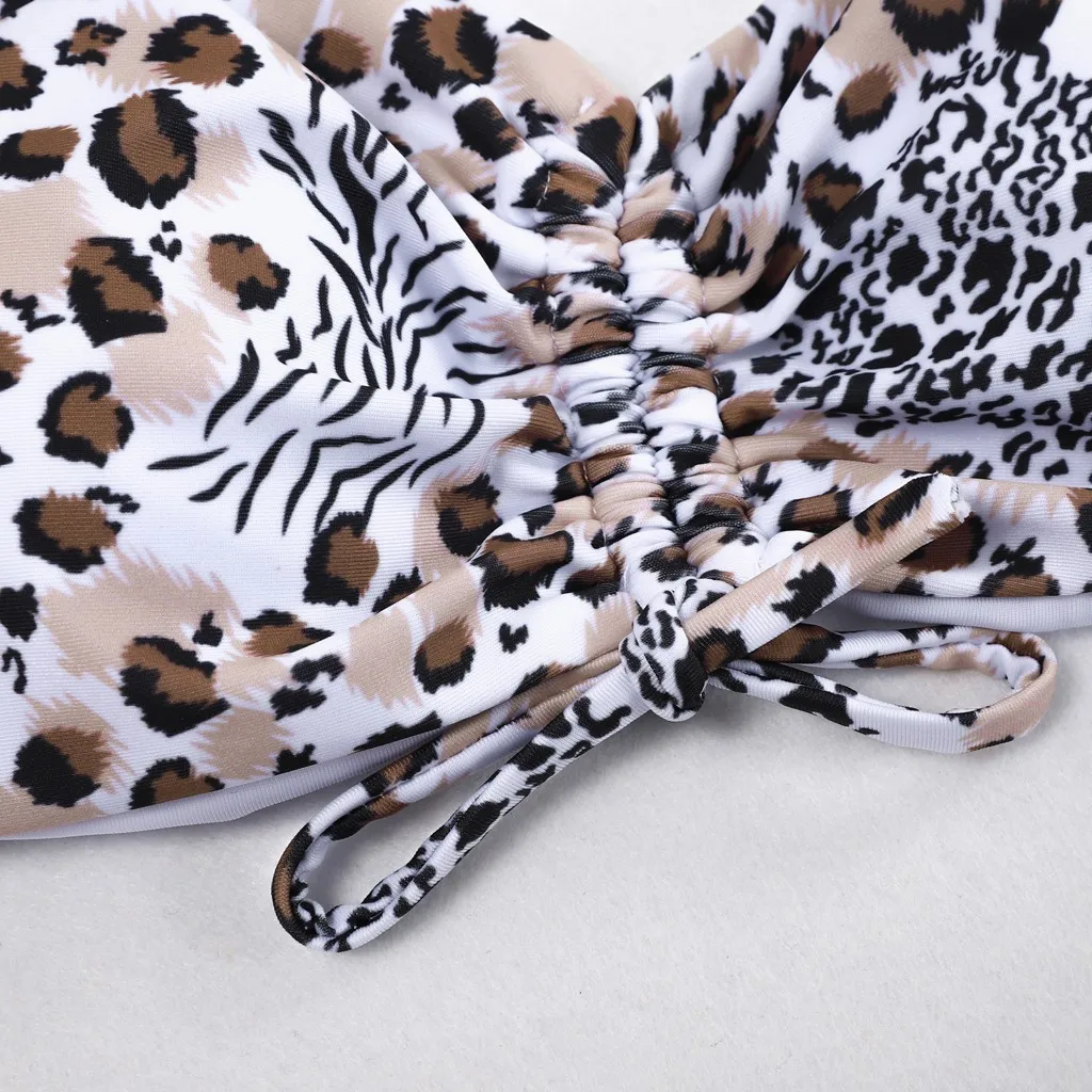 Женский купальник с леопардовым принтом сексуальный бикини из двух частей пуш-ап