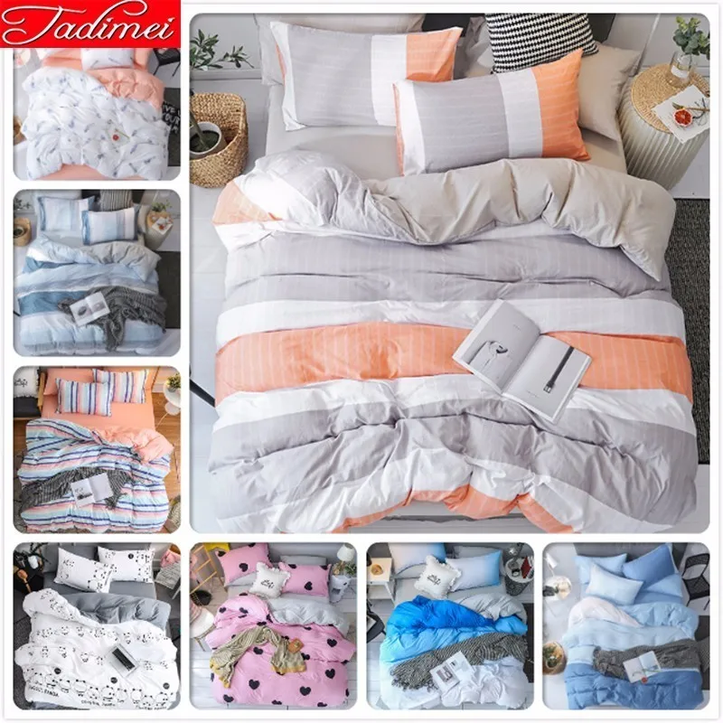 Fashion Stripe Duvet Cover 3/4 Pcs Bedding Set Adult Kids Soft Washed Cotton Bed Linen Single Full Queen King Big Size Bedspread | Дом и сад
