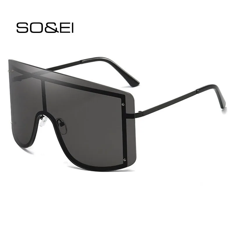 

SO&EI Fashion Oversized One Piece Rimless Women Sunglasses Vintage Outdoor Sports Windproof Goggles Men UV400 Sun Glasses Oculos