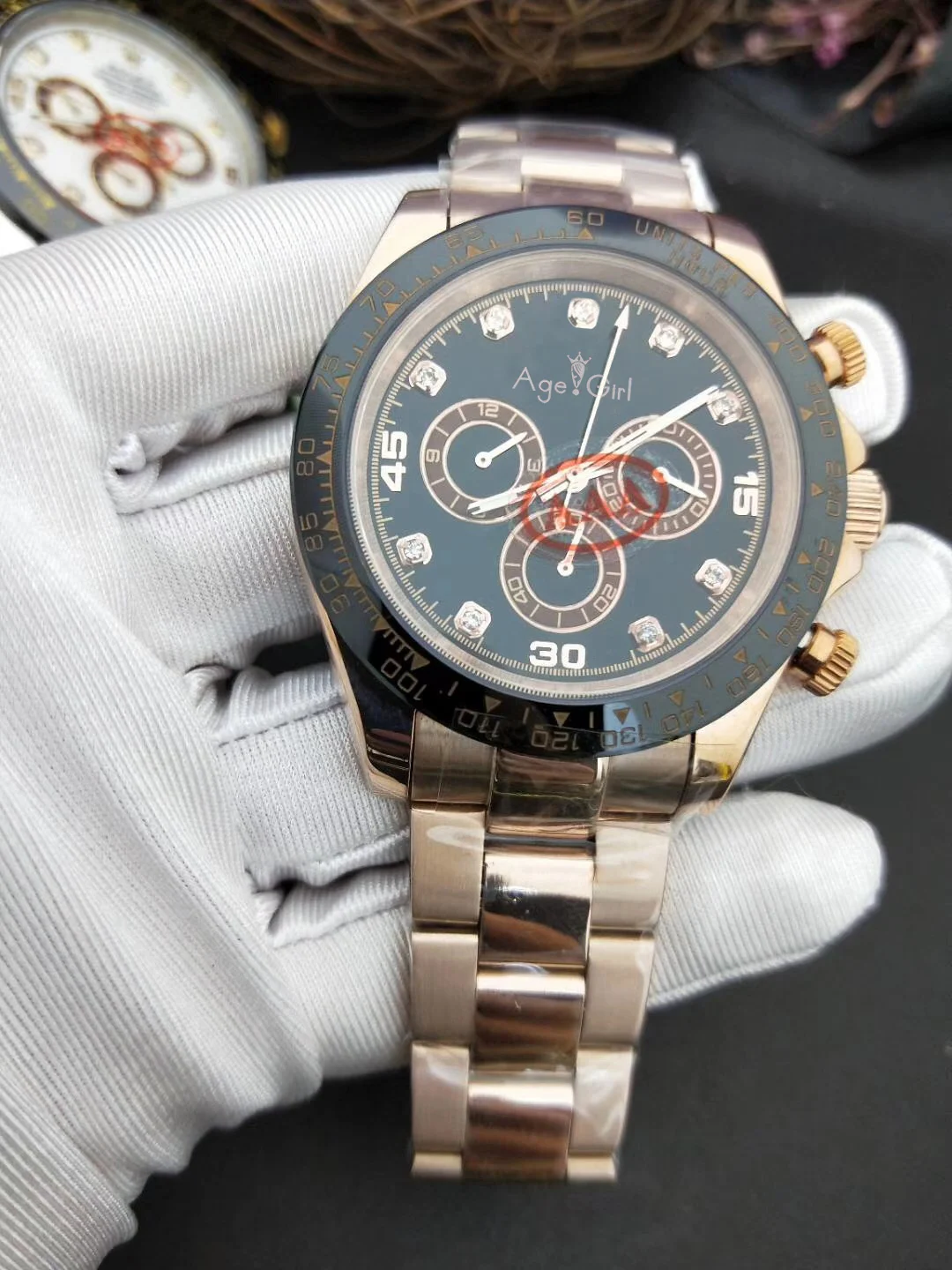 

Classic New Men Watch Sapphire Rose Gold Black White Stainless Steel Automatic Mechanical Gents Watches AAA+