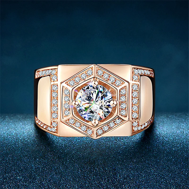 

Full Diamond Fully-Inlaid 18K Rose Gold Plated Platinum Six-Sided Diamond Ring Moissanite Colored Gold Domineering Eight Diagram