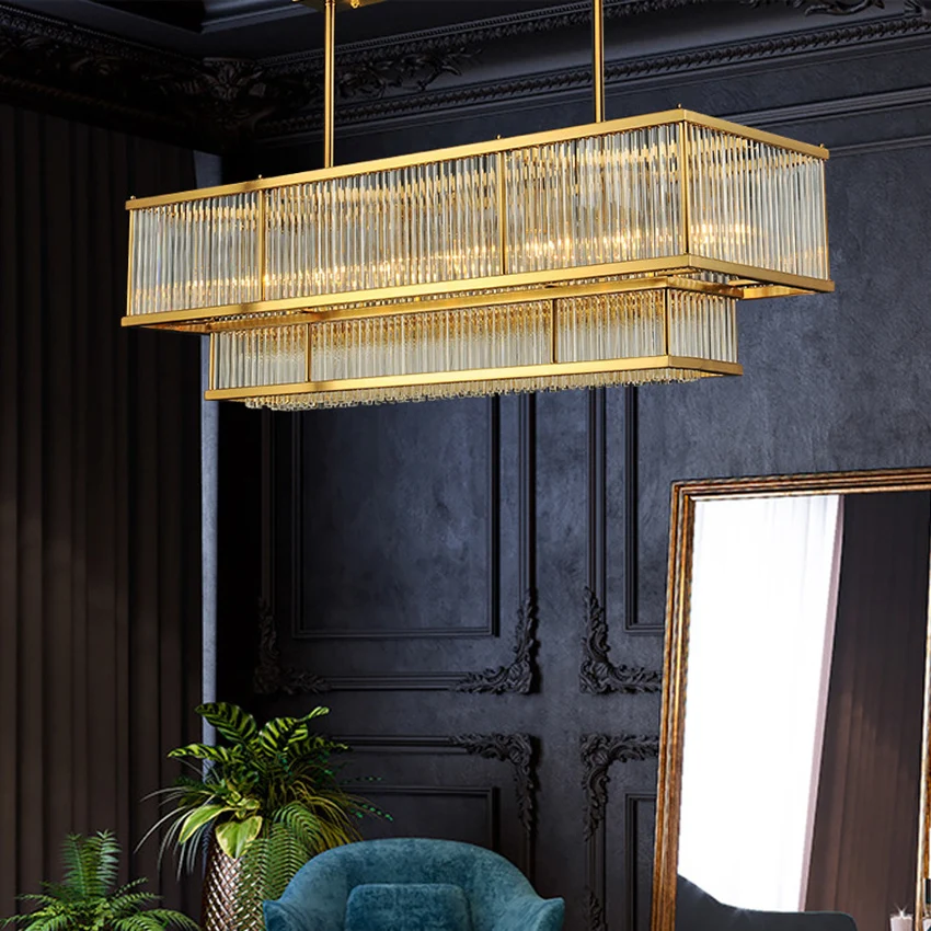 Роскошная люстра для столовой постмодерн золотая металлическая стеклянная