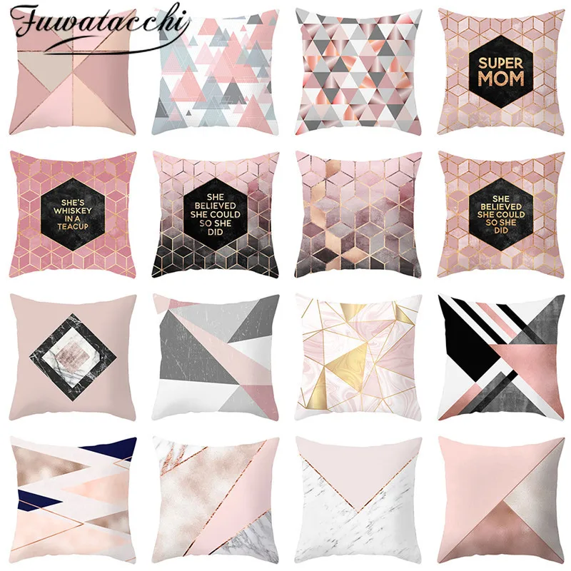 Чехол для подушки Fuwatacchi розовый геометрический с алмазной волной декоративная