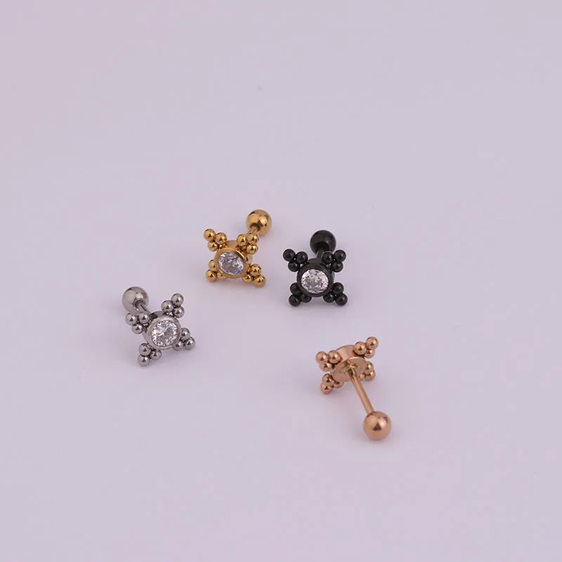 

2021Fully Stainless Steel Small Cartilage Stud Earring Cubic Zirconia Helix Tragus Conch Screw Back Earring Piercing Jewelry