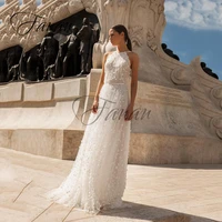 halter neck 3d flowers wedding dresses backless a line organza sleeveless boho bridal gown vestidos de novia robe de mari%c3%a9e
