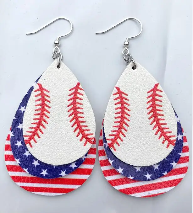 3D бейсбольные серьги для женщин легкие трехслойные из искусственной кожи с
