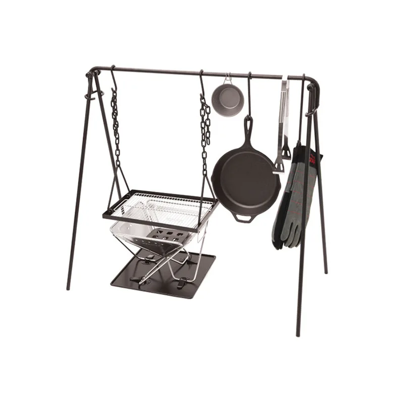Preise Outdoor Camping Hängen Rack Topf Stehen Verstellbare BBQ Grillen Stativ Lagerfeuer Topf Stehen Grillen Platte Für Camping Wandern