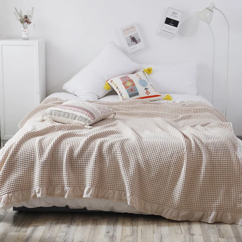 Blanket Plain Throw Blanket Sofa Couch Cover 150*200cm 200*230cm Waffle Summer Bedspreads Lace Gray