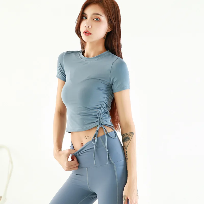 

Professional Yoga Female Tight Thin Running Exercise Training T-shirt Sexy Running Fitness Sports Short-sleeved Elastic 07JW484