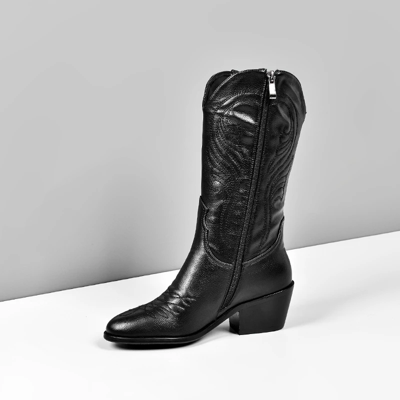 Женские ковбойские ботинки из ПУ кожи на танкетке с острым носком | Обувь