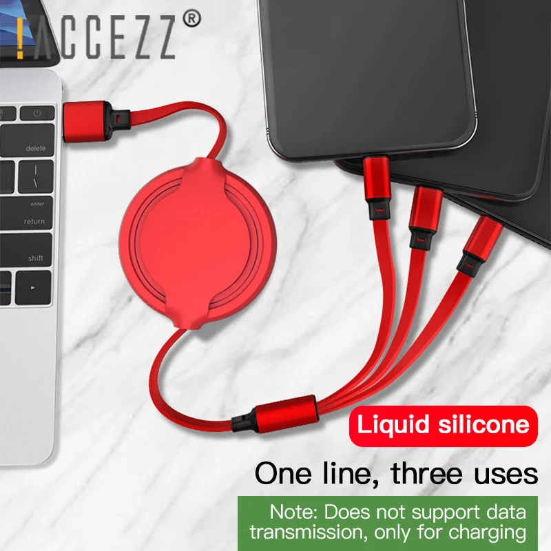 ! Жидкий силиконовый USB кабель 3 в 1 ACCEZZ быстрая зарядка для iPhone 11 Pro 8 7 Micro Type C Samsung