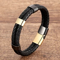 simple classic style men leather bracelet multilayer rope chain geometric stainless steel clasp accessories women jewelry gifts