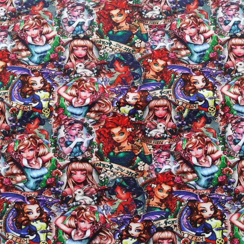 

Disney Princess Collection 100% Cotton Fabric for Girl Clothes Hometextile Cushion Cover Backpacks Needlework DIY