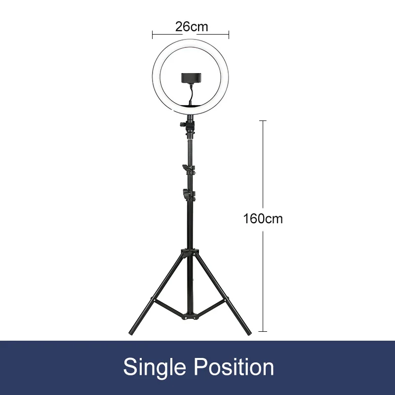 26cm(single holder) Фотография с регулируемой яркостью светодиодный селфи кольцо свет 10 уровней затемнения света с треножный Штатив для телефона USB для макияжа видео для студий с живым звуком - Цвет: 26cm(single holder)