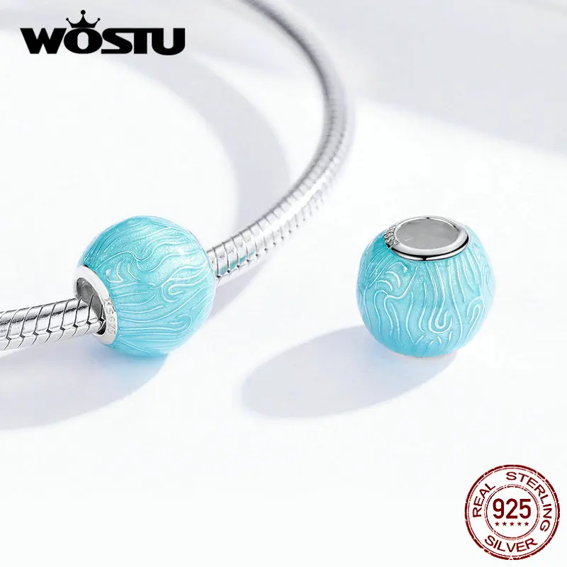 WOSTU 100% Стерлинговое Серебро 925 пробы светильник с синими бусинами волнистые