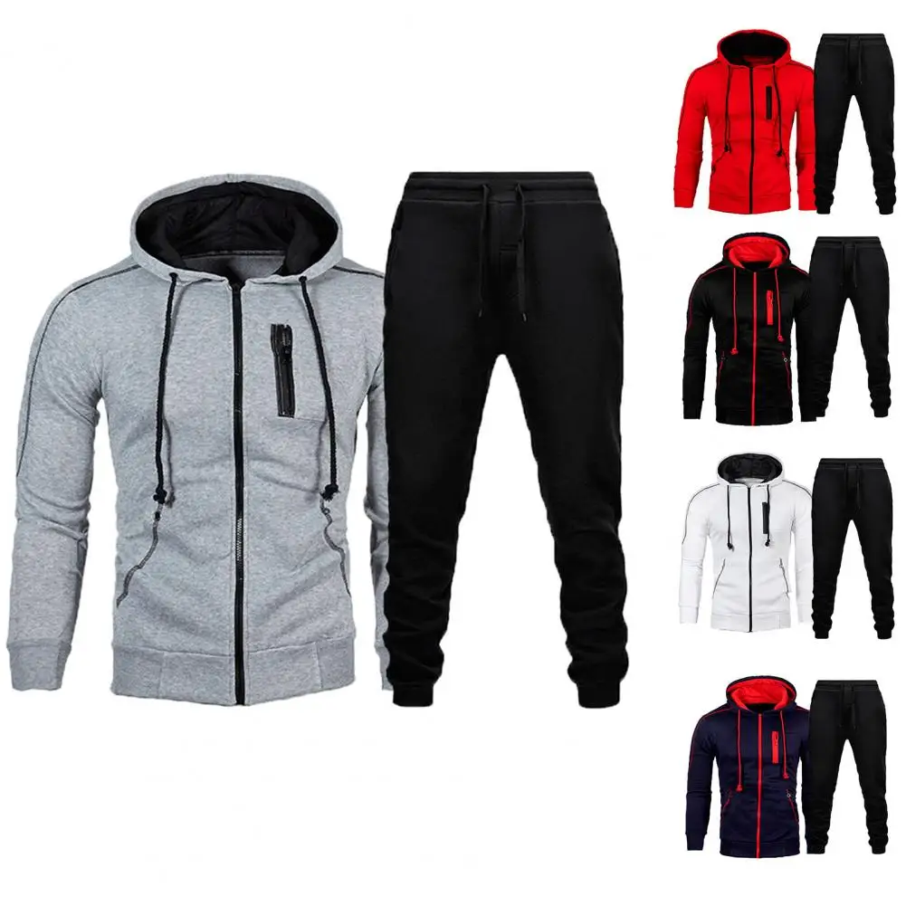 

New Men Tracksuit Set Block Hooded Men Long Sleeve Drawstring Sweatshirts Pants for Sports Men's Sets Black Xxxl Ropa Hombre