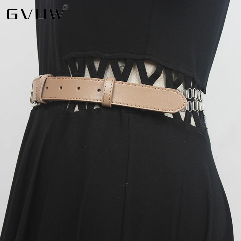 

Женский длинный ремень GVUW, черный/Абрикосовый ремень из искусственной кожи с металлической цепочкой, весна-осень, 2021, 1DE3551