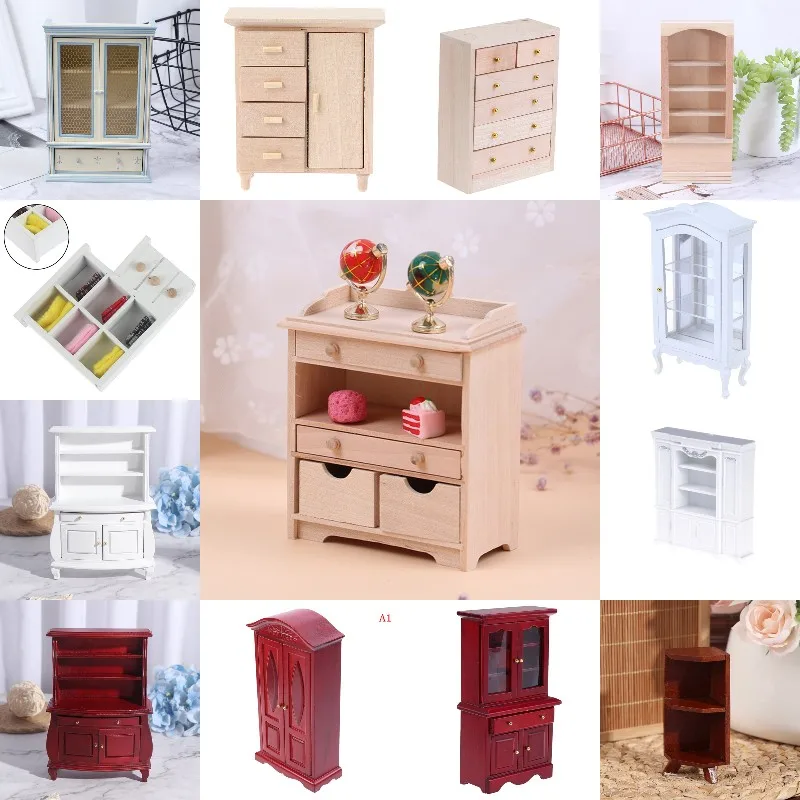 

Hot! Mini Wardrobe Book Bookshelf Cabinet Bedroom Furniture Model Kit Home Living For Dollhouse 1/12 Scale Miniature Decoration