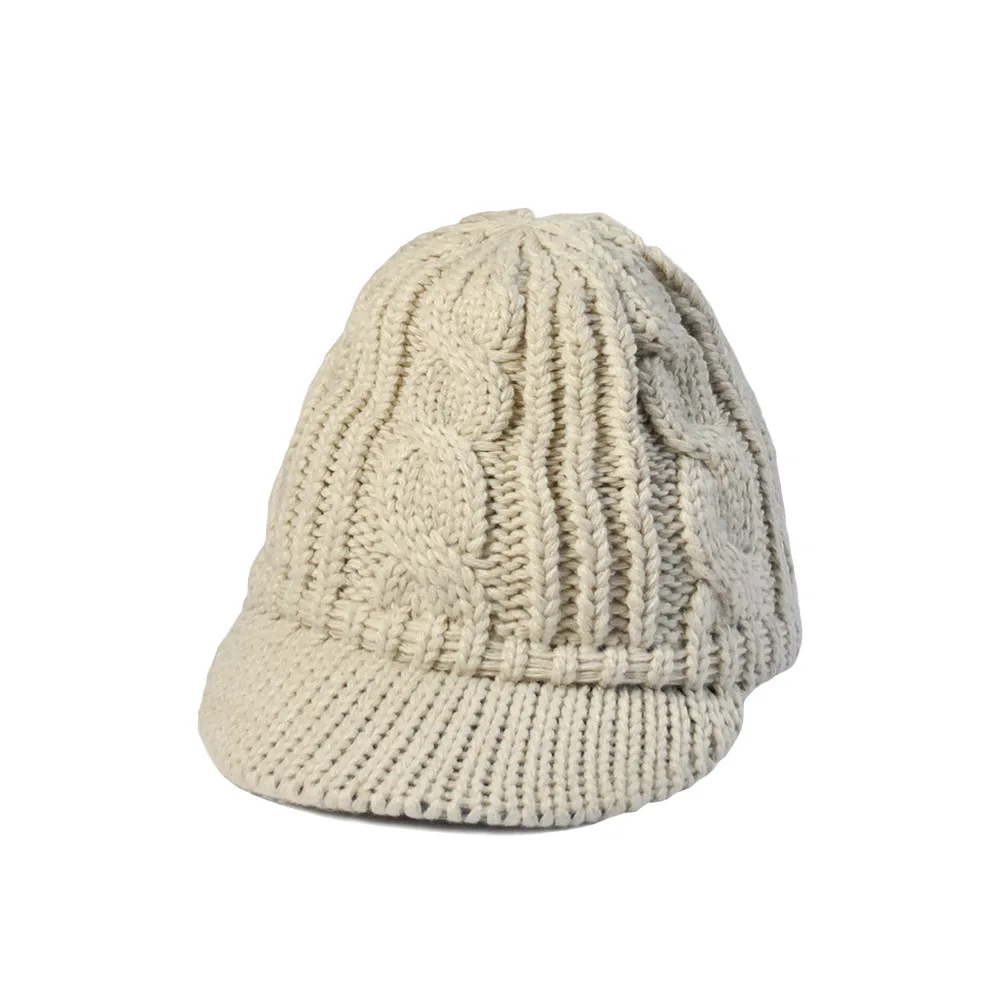 Beige03 Новая Стильная однотонная шапка для взрослых женщин и мужчин вязаная крючком зимняя шапка вязаная теплая бейсбольная Кепка Козырек Кепки высокого качества Z39 - Цвет: Beige03