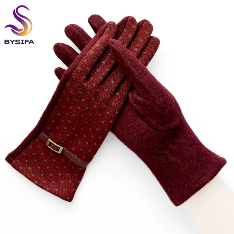 

Navy blue Wool Mittens Gloves Trendy Winter Women Thick Cashmere Gloves Fashion Dot Elegant Female Warm Thick Golves