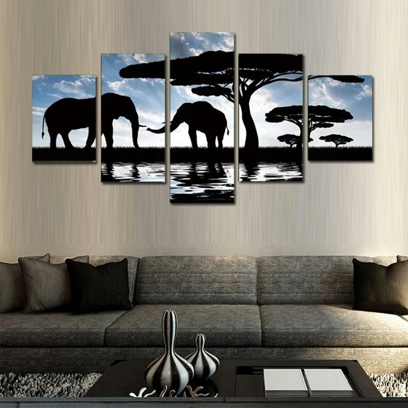 Современный пейзаж холст печать Африканский слон животное живопись искусство 5