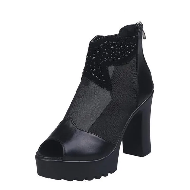 

Women's high-heel thick heel mesh breathable fish mouth waterproof platform fashion wild was thin non-slip women's sandals