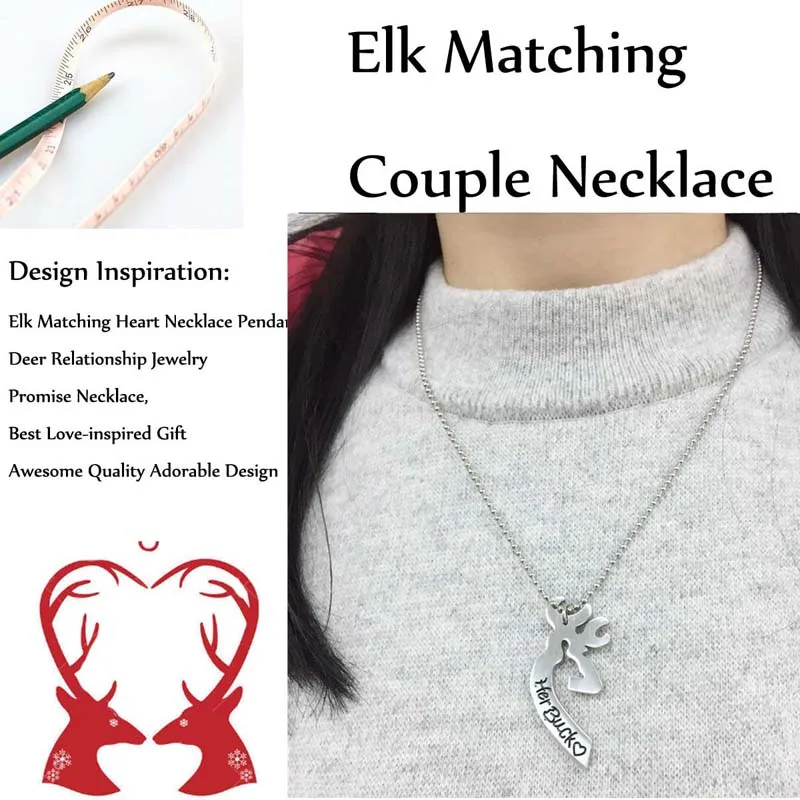 Совпадающее ожерелье с сердцем и оленем из нержавеющей стали надпись His Doe
