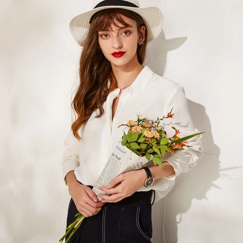 Женская блузка из натурального шелка белая Свободная тутового шелкопряда с