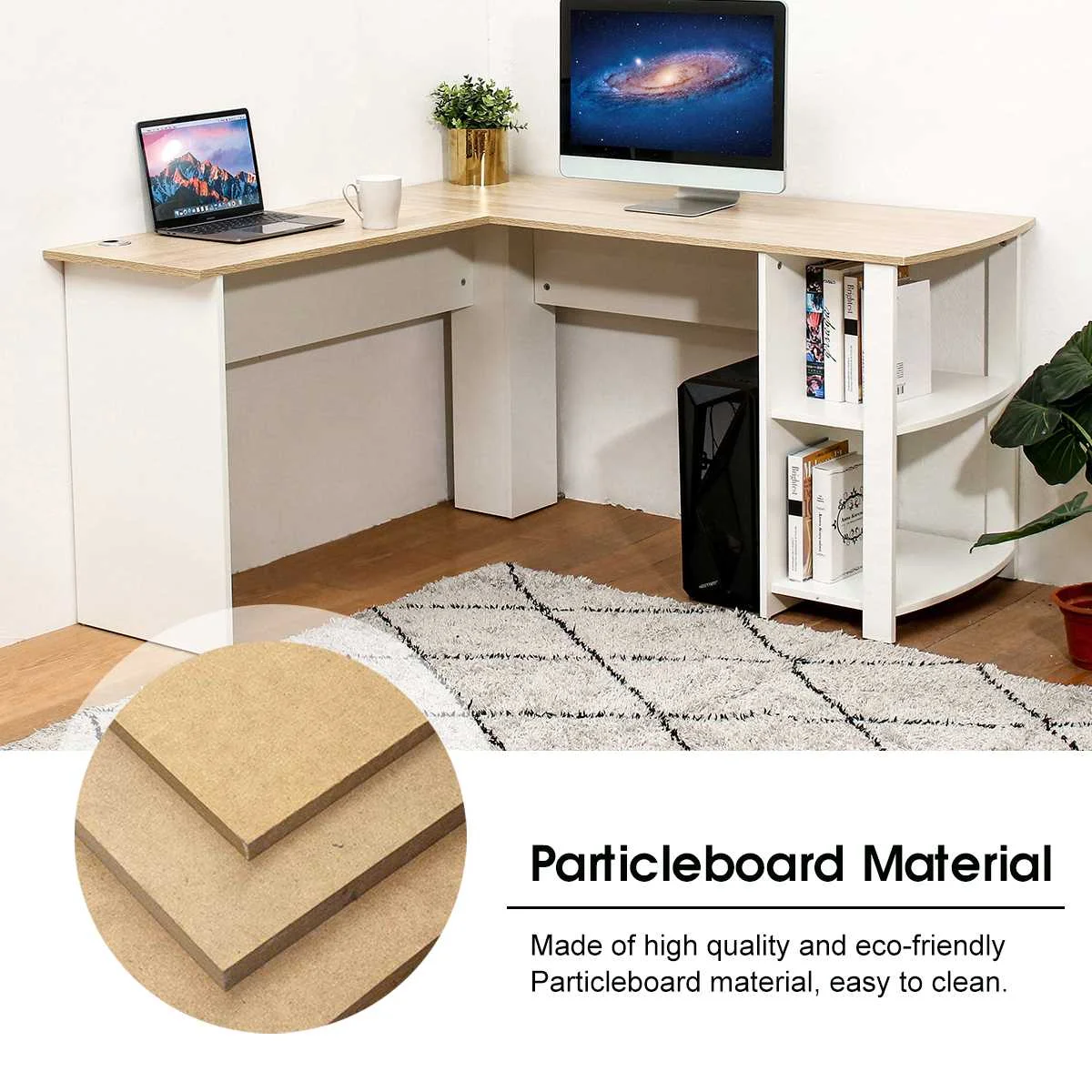 

L-Shaped Corner Computer Office Desk With Book Shelves Home Desk Commercial Furniture table laptop table computer desk