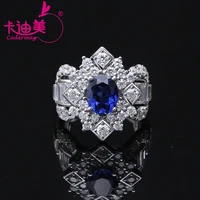 cadermay os 7x9mm blue sapphire with full moissanite stones setting in 925 sterling silver wedding ring for women