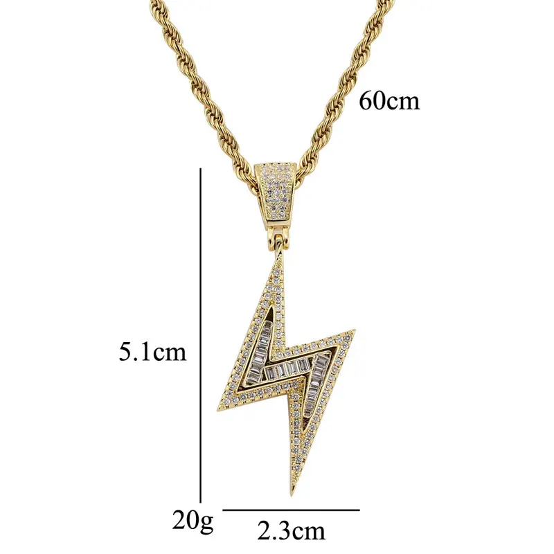 

New Mens Hip hop iced Out Crystal Zircon Lightning Bling Bling Pendant Necklaces With Chain Jewelry Gift
