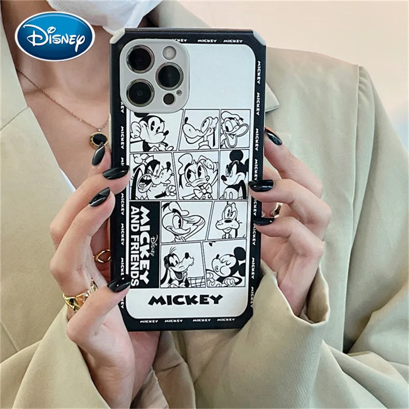 

Disney Mickey case Suitable for iphone12promax leather Apple x leather phone case black and white 7plus silicone soft shell 11