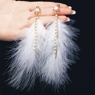 Винтажные серьги с черными перьями для женщин романтические Стразы длинные