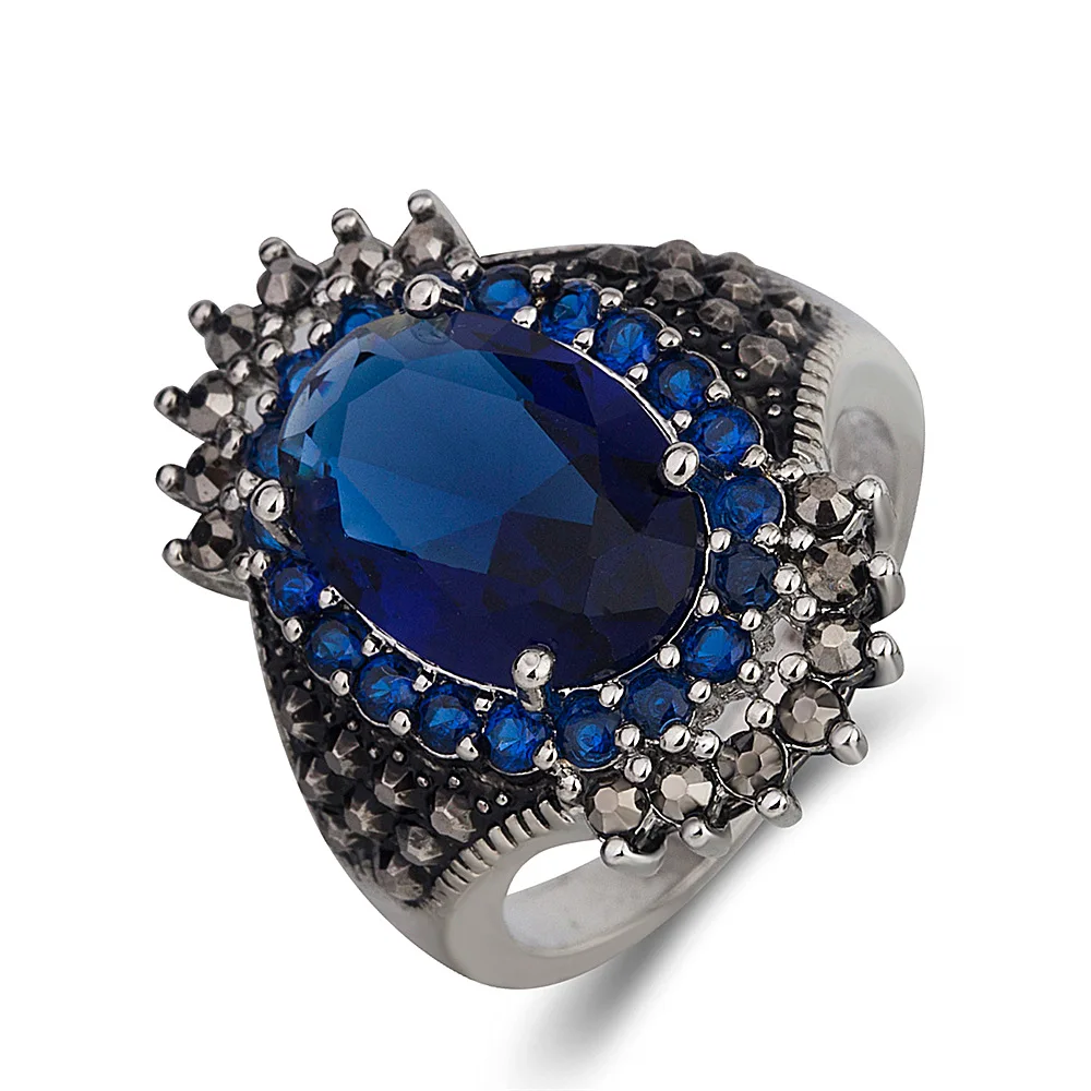 

Wish Hot Sale Silver Accessories Vintage Thai Silver Big Gem Ring Ring Pomegranate Jewelry Exaggerated Black Ore Ring